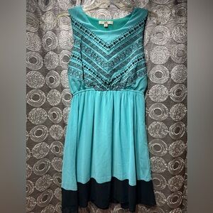 Ya Los Angeles Sleeveless Teal & Black Short Comfortable Dress Large
